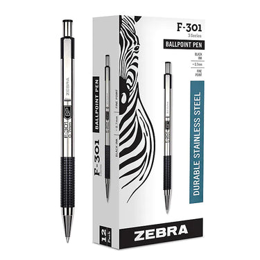 Zebra F-301 Retractable Ballpoint Pen, Fine Point, Black Ink, Dozen (ZEB27110)